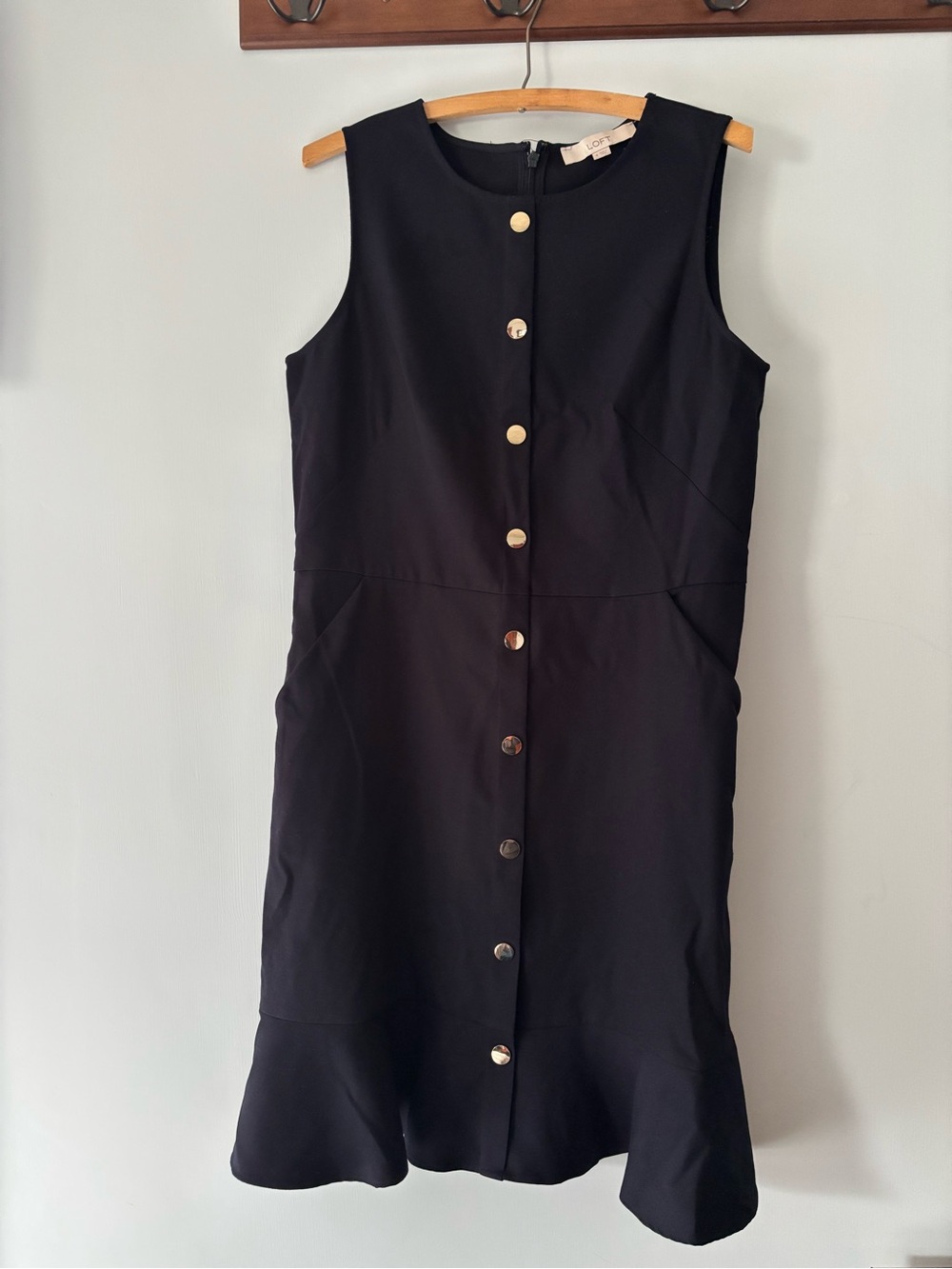 LOFT Navy Blue Sleeveless Button-Front Midi Dress